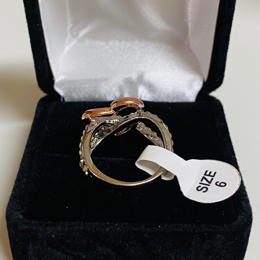 Rose Gold & Silver Simulated Diamond Heart Ring - Picture 4 of 12